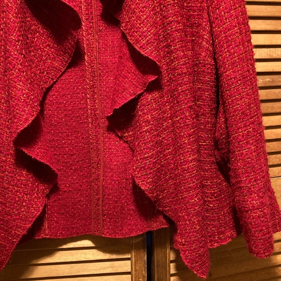 Coldwater Creek Red Waterfall Boucle Draped Collar Jacket - Picture 10 of 16